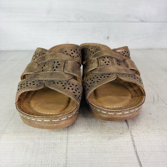 GC Women ODELIA  Bronze Lazer Slip On Wedge Lightweight  Sandals Shoes Size 8.5 - Picture 6 of 16